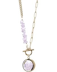 My Little Nature - Rose Quartz Necklace With Plated Beaded Chain - Lyst