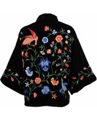 Artemis Muse - Regal Floral & Bird Embroidery Velvet Luxury Kimono - Lyst