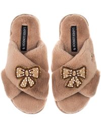 Laines London - Neutrals Classic Laines Slippers With & Pearl Beaded Pretty Bow Brooches - Lyst