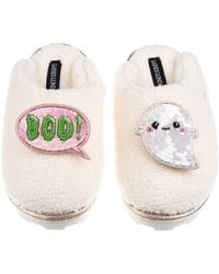 Laines London - Neutrals Closed Toe Slippers With Limited Edition Laines Lovables Boo The Ghost Halloween Brooches - Lyst