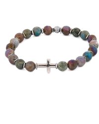 Ebru Jewelry - Sterling Cross & Mystic Indian Agate Beaded Bracelet - Lyst