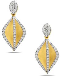 Artisan - Yellow Gold Natural Diamond Leaf Dangle Earrings Handmade Jewelry - Lyst