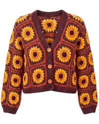 Ana Chic - Chocolate Sunflower Granny Square Handmade Crochet Cropped Cardigan - Lyst