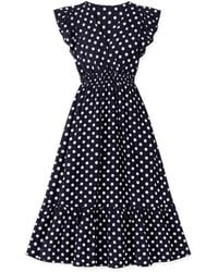 Yumi' - Spot Ruched Waist Midi Dress - Lyst