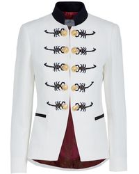 The Extreme Collection - Scorpion Embroidered Ecru Cotton And Linen Blazer With Mao Collar And Golden Buttons Dundee - Lyst