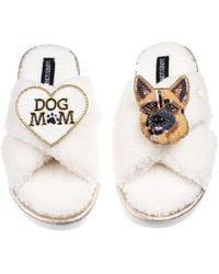 Laines London - Neutrals Laines Neutral Boucle Slippers With Roxy German Shepherd & Dog Mum/Mom Brooches - Lyst