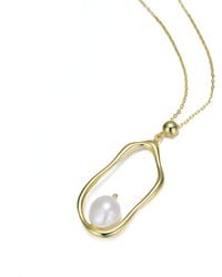 Genevive Jewelry - Sterling Plating With Genuine Freshwater Pearl Halo Pendant Necklace - Lyst