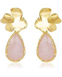 Rare Matters Jewelry - Golden Flora Statement Rose Quartz Drop Earrings - Lyst