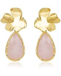 Rare Matters Jewelry - Rose Quartz Floral Drop Earrings - Lyst
