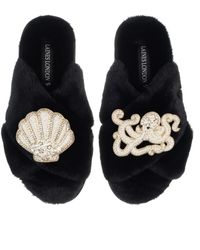 Laines London - Classic Laines Slippers With Pearl Beaded Octopus & Shell Brooches - Lyst