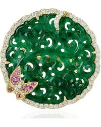 Artisan - Carved Jade Diamond & Sapphire Butterfly Ring - Lyst