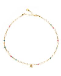 ARMS OF EVE - Beaded Gemstone & Pearl Initial Necklace - Lyst