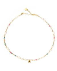 ARMS OF EVE - Beaded Gemstone & Pearl Initial Necklace - Lyst