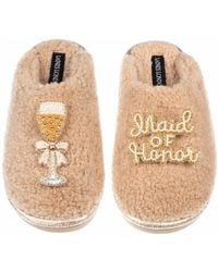 Laines London - Neutrals Teddy Closed Toe Slippers With Maid Of Honor Brooches - Lyst