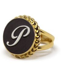 Vintouch Italy - Gold Vermeil Black Cameo Ring Initial P - Lyst