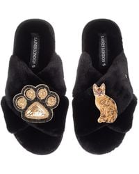 Laines London - Classic Laines Slippers With Paw & Bengal Cat Brooches - Lyst