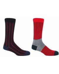 Peper Harow - Made in England - Pin Stripe & Scarlet Oxford Stripe Socks 2 Pack - Lyst