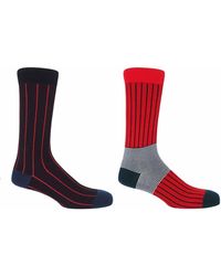 Peper Harow - Made in England - Pin Stripe & Scarlet Oxford Stripe Socks 2 Pack - Lyst