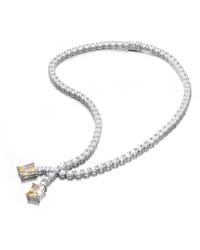 Genevive Jewelry - Genevive Sterling Plated With Cubic Zirconia Two-Stone Collar Tennis Necklace - Lyst