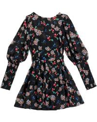 Louche - Daphne Carpathian Florals Print Shirred Cuff Tie Waist Mini Dress - Lyst