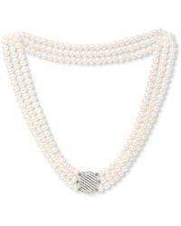 Pearls of the Orient Online - Stella Triple Strand Cultured Freshwater Pearl Necklace With Vintage Style Oval Pave - Lyst