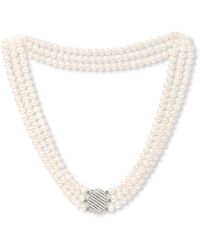 Pearls of the Orient Online - Stella Triple Strand Cultured Freshwater Pearl Necklace With Vintage Style Oval Pave - Lyst