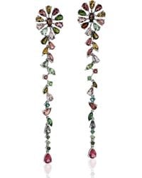 Artisan - Multi-Color Tourmaline Floral Long Drop Earrings - Lyst