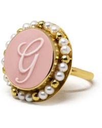 Vintouch Italy - Gold Vermeil Pink Cameo Pearl Ring Initial G - Lyst