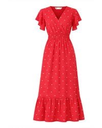 Yumi' - Broderie Anglaise Wrap Midi Dress With Flower Embroidery - Lyst