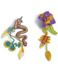 Nana Watanabe - Garden Snake Floral Embroidered Earrings - Lyst
