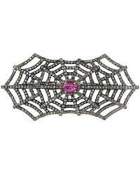 Artisan - 925 Sterling Silver Pave Diamond Spider Web Two Finger Ring Ruby Gemstone Jewelry - Lyst