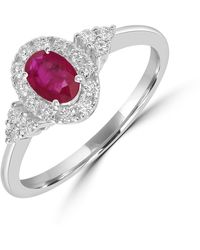 Artisan - Oval Ruby And Diamond Prong Halo Ring - Lyst