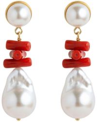 LINYA JEWELLERY - Coral Baroque Pearl Earrings - Lyst