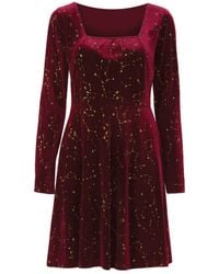 Yumi' - Burgundy Star Foil Print Long Sleeve Skater Dress - Lyst