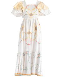 Sugar Cream Vintage - Re-design Upcycled Pink Daisy & Rose Embroidery Maxi Dress - Lyst