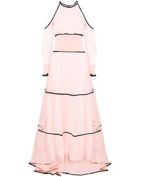 True Decadence Peach Sheer Cold Shoulder Maxi Dress Contrast Trim - Pink