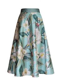 Richa Sharma - Aqua Floral Silk Midi Skirt - Lyst