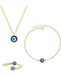 Harfi - Evil Eye Plated Necklace Bracelet And Ring Gift Set For Her - Lyst