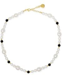 Vintouch Italy - Bianca-Plated Pearl And Onyx Necklace - Lyst