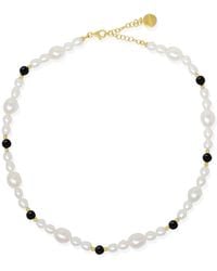 Vintouch Italy - Bianca Gold-plated Pearl And Onyx Necklace - Lyst