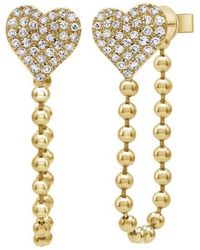 770 Fine Jewelry - Pave Heart Ball Chain Studs - Lyst