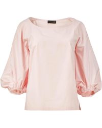 Conquista - Blush Cotton Poplin Puff-Sleeve Blouse - Lyst