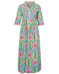 At Last - Cotton Annabel Maxi Dress In Turquoise Multi Ikat - Lyst