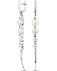 SALLY SKOUFIS - Luna Alchemy Earrings With Natural Pearl & Made Cz Diamond Stimulant - Lyst