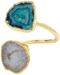 YAA YAA LONDON - Turquoise White Duo Crystal Adjustable Gold Ring - Lyst