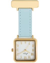 Bermuda Watch Company Annie Apple Square Gold White Blue Leather Nurse Fob Watch - Multicolour