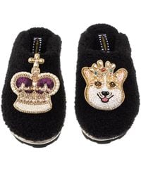 Laines London - Teddy Towelling Closed Toe Slippers With Sandy The Corgi & Royal Crown Brooches - Lyst