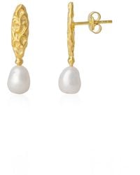 Spero London - Drop Baroque Pearl Natural Textured Sterling Authentic Earrings - Lyst