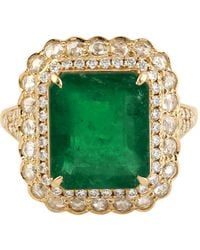 Artisan - Emerald & Diamond Double Halo Cocktail Ring - Lyst