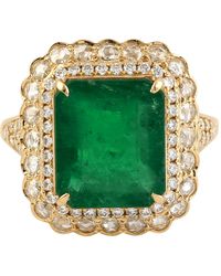 Artisan - Emerald Gemstone Rose Cut Diamond Cocktail Ring - Lyst